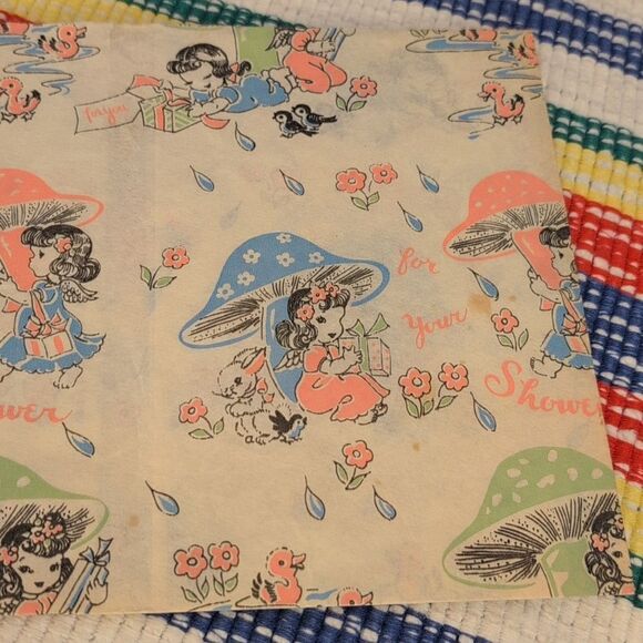 MCM Vintage 50s 60s 70s new baby shower wrapping paper lot - Picture 2 of 16